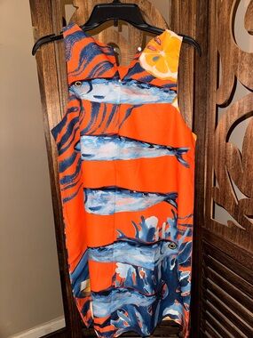 SHEIN Orange Blue Fish Print Mini Dress